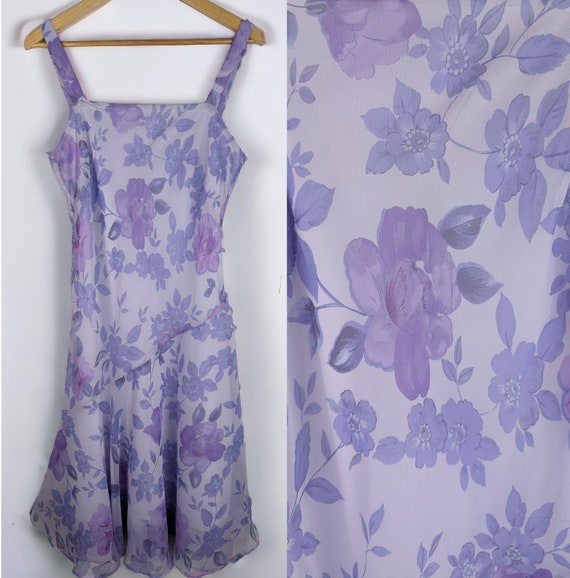 Vintage 90s Y2K Womens Chiffon Slip Floral Dress 1