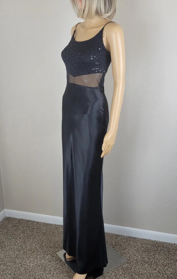 Vintage 90s Y2K Black Satin Sequin Mesh Dress For… - image 5
