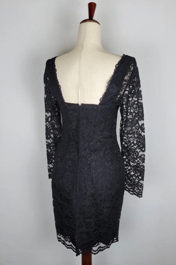 Vintage 90s Womens Black Lace Dress Nylon Romanti… - image 3