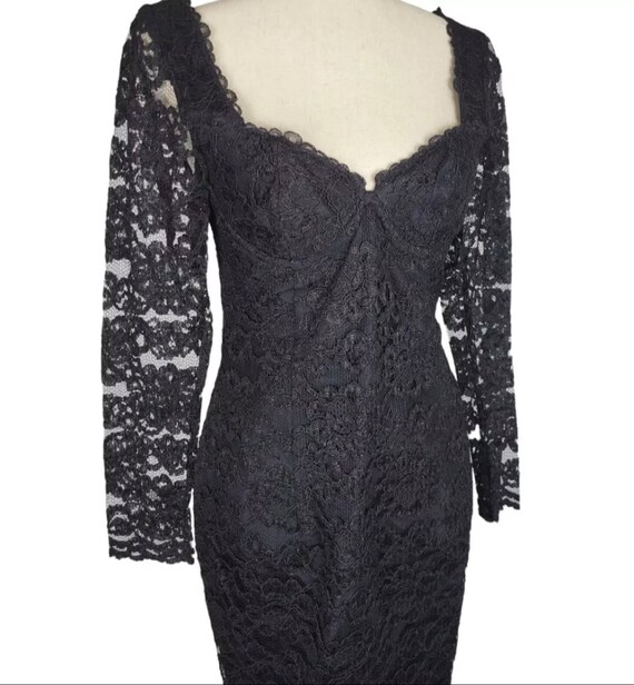 Vintage 90s Womens Black Lace Dress Nylon Romanti… - image 5