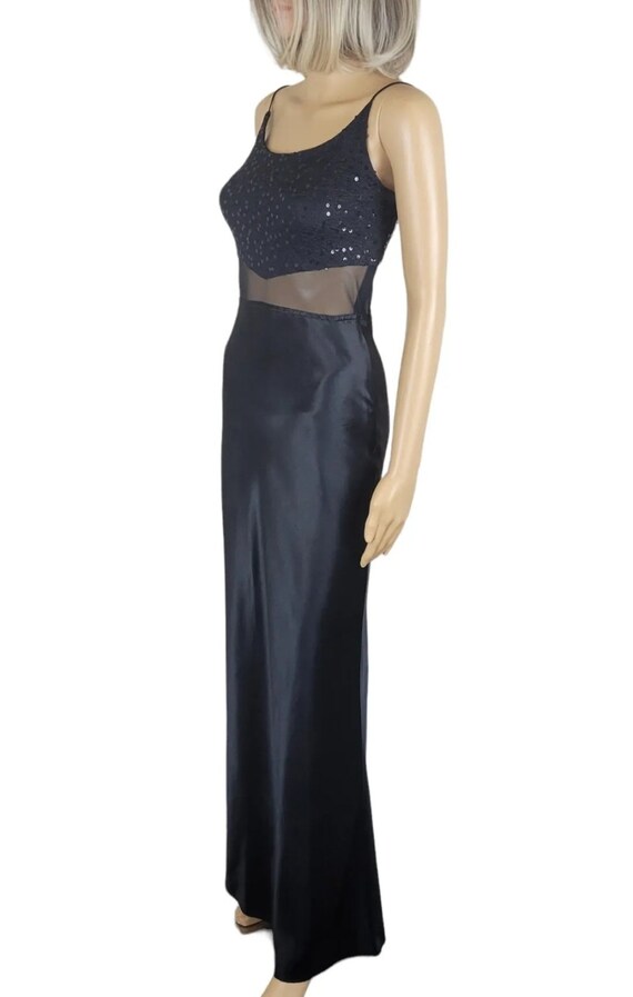 Vintage 90s Y2K Black Satin Sequin Mesh Dress For… - image 2