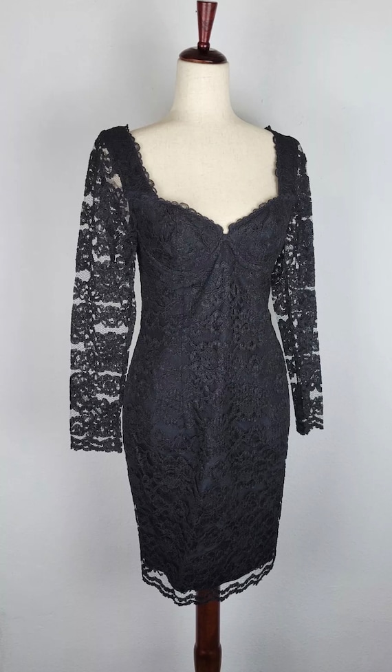 Vintage 90s Womens Black Lace Dress Nylon Romanti… - image 2