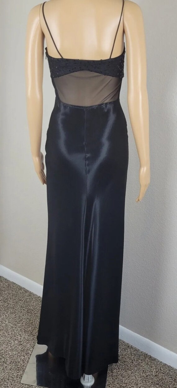 Vintage 90s Y2K Black Satin Sequin Mesh Dress For… - image 6
