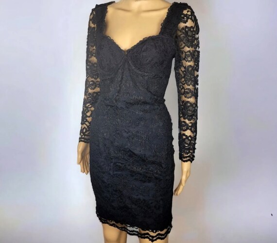 Vintage 90s Womens Black Lace Dress Nylon Romanti… - image 4