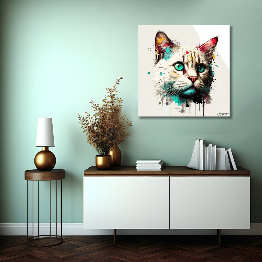 Futuristic Cat Art Abstract Cat Wall Art Cat Canvas Wall Etsy