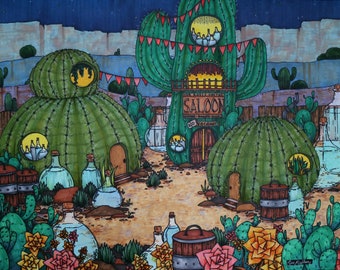 Cactus Corner - original painting, fantasy drawing