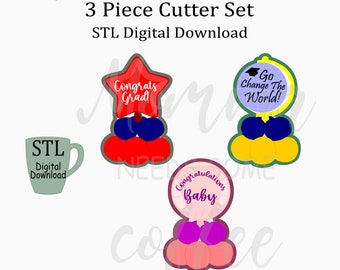 Digital STL File Download for Party Celebration Balloon Tower Cookie Cutter 3 Piece Set