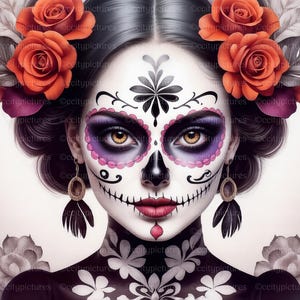 Day of the Dead Art Print - Sugar Skull Woman Digital Download Dia de los Muertos Wall Art