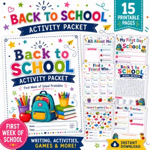 Zurück in die Schule Aktivität Paket - Erste Woche Schreiben Anweisungen, Spiele (Digitaler Download)