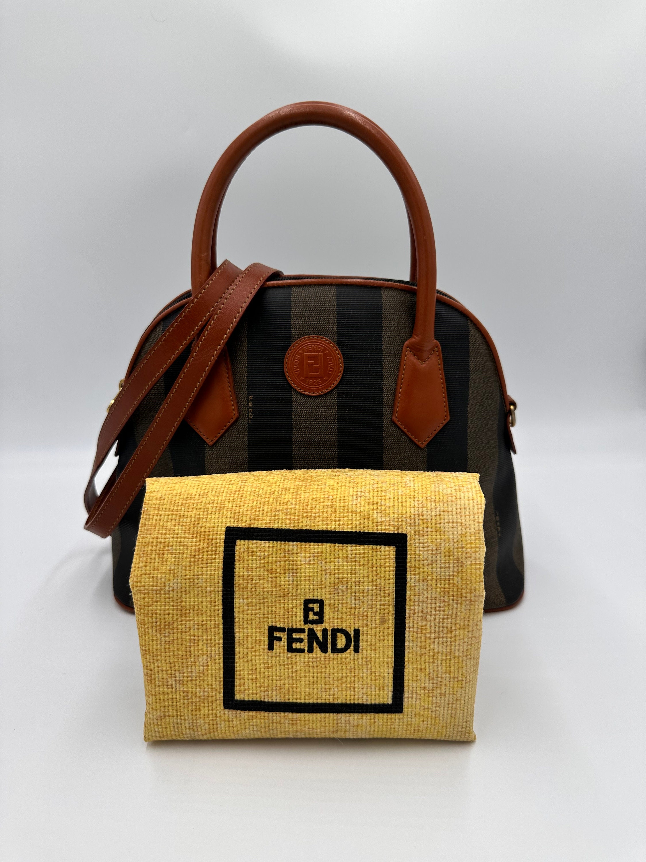 Fendi Vintage Dome Satchel Pequin Coated Canvas Medium 