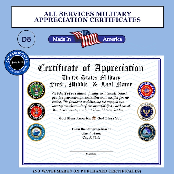 D8 Custom US Military Certificates: All Military Branches, Editable & Downloadable, Unlimited Names (PDF/JPG)