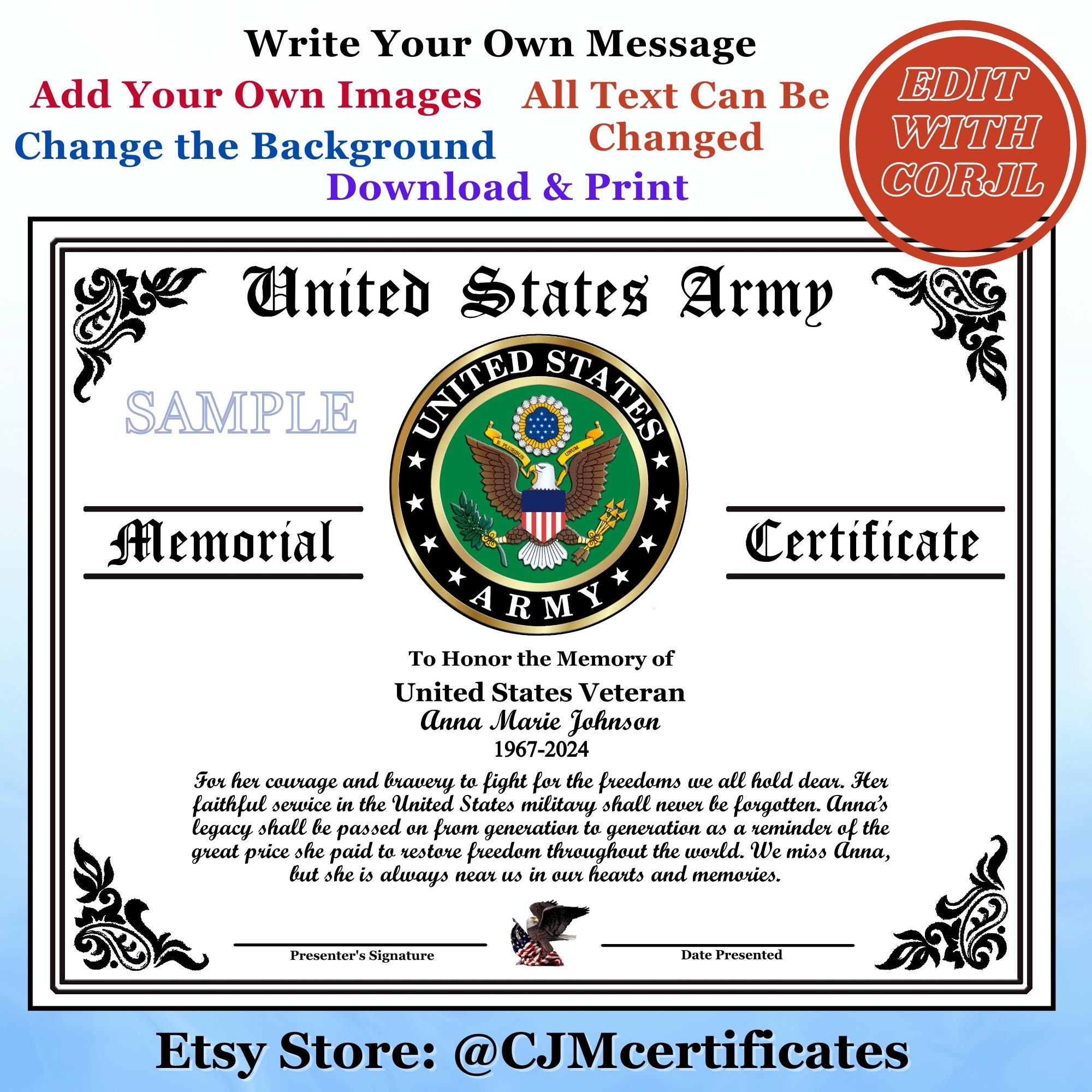 10 Veteran Memorial Certificates Package 4-memorial Day Template-design ...