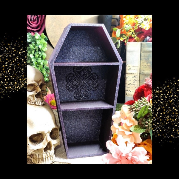 Resin Coffin Shelf, 3 Tier Gothic Witch Curio & Crystal Organizer, Macabre Alt Room Decor for Trad Goth Jewelry and Morbid Oddity Storage