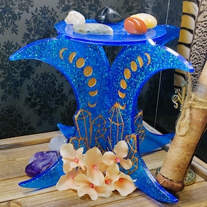 Soporte de altar portátil de fase lunar, plato elevado para ofrendas rituales para magia con cristales, magia a base de hierbas, estatua de deidad patrona y accesorios de brujas