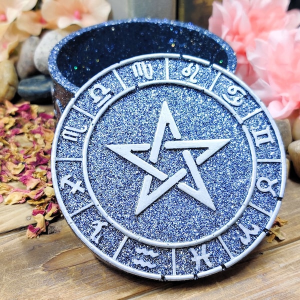 Jewelry Storage Zodiac Box, Epoxy Resin Star Sign Keepsake Box, Astrology Trinket Dish for Secular Witch, Zodiac Gifts, Horoscope Gifts