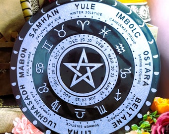 12 Zodiac Pagan Calendar, Astrological Wheel of The Year for Secular Witch & Wicca Altar, Ostara Gift, Yule Gift, Resin Witchcraft Decor