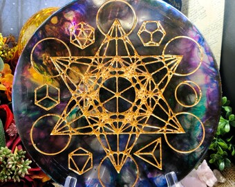Harskristallen rasterbord, platonische massieve heilige geometrie chakra-healingsset, mandalapatroon epoxykunst voor kristalwerk en spirituele gids