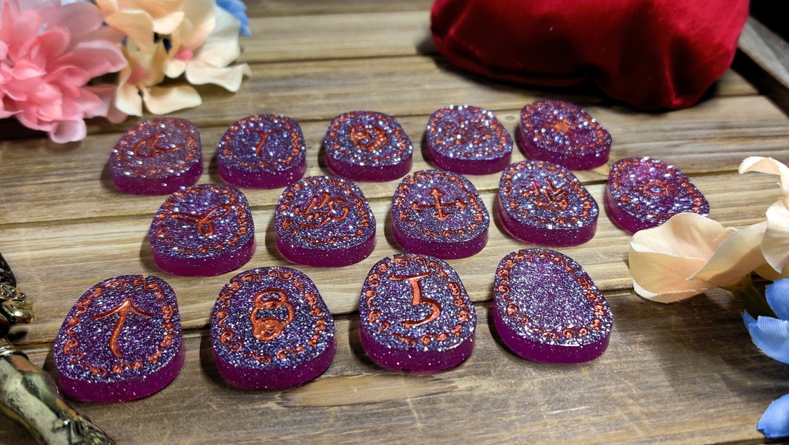Secular Witch Casting Runes, Epoxy Resin Scrying & Divination Stones ...