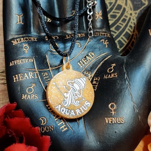 12 Zodiac Pendant Necklace, Boho Witch Horoscope Jewelry, Star Sign Astrological Necklace for Leo Gifts & Gemini Gifts, Resin Astrology Art
