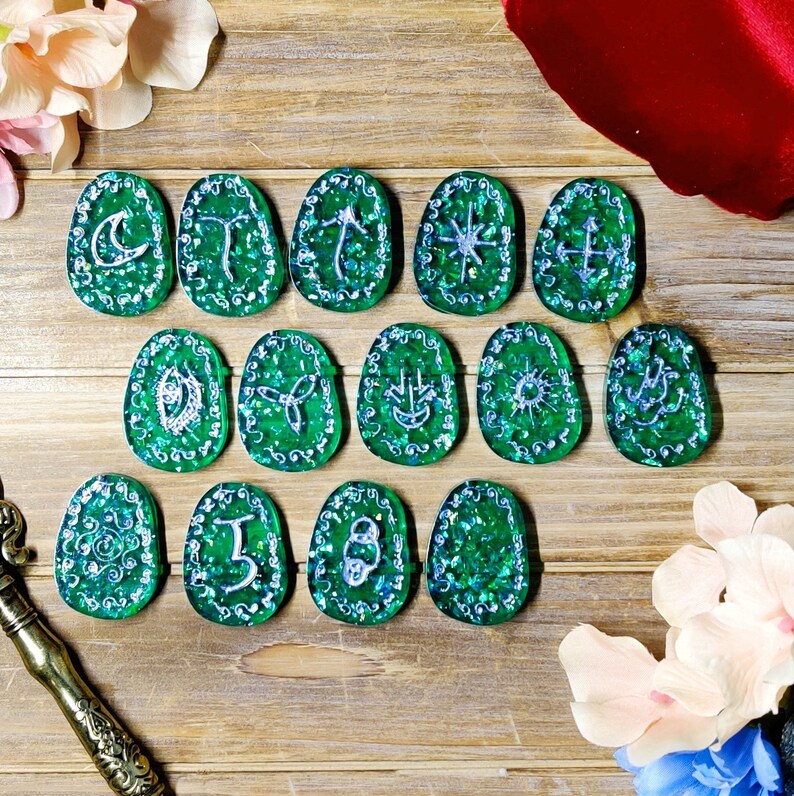 Secular Witch Casting Runes, Epoxy Resin Scrying & Divination Stones ...