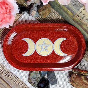 Triple Moon Pentagram Dish | Wiccan Altar Decor | Crystal & Jewelry Holder, Witchcraft Gift