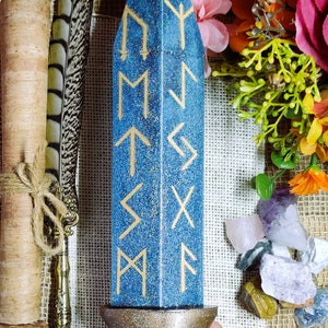 Norse Pagan Ritual Blade, Epoxy Resin Elder Futhark Rune Athame, Nordic Design Altar Piece, For Sacred Space or Ancient Viking Decor