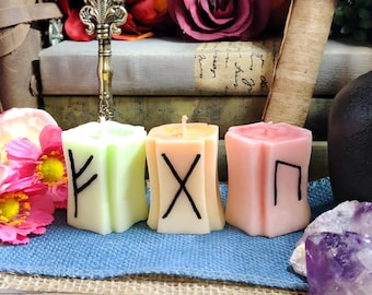 Nordic Runes Candle Set | Uruz, Gebo, Fehu 4oz Organic Coconut Soy Wax | Pagan Accessories & Witchy Gifts