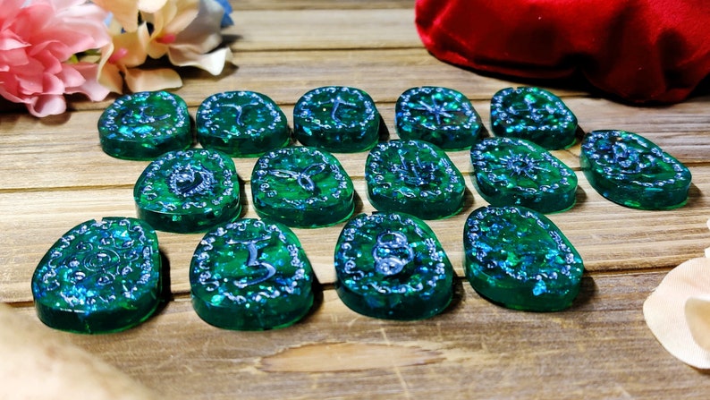 Secular Witch Casting Runes, Epoxy Resin Scrying & Divination Stones ...