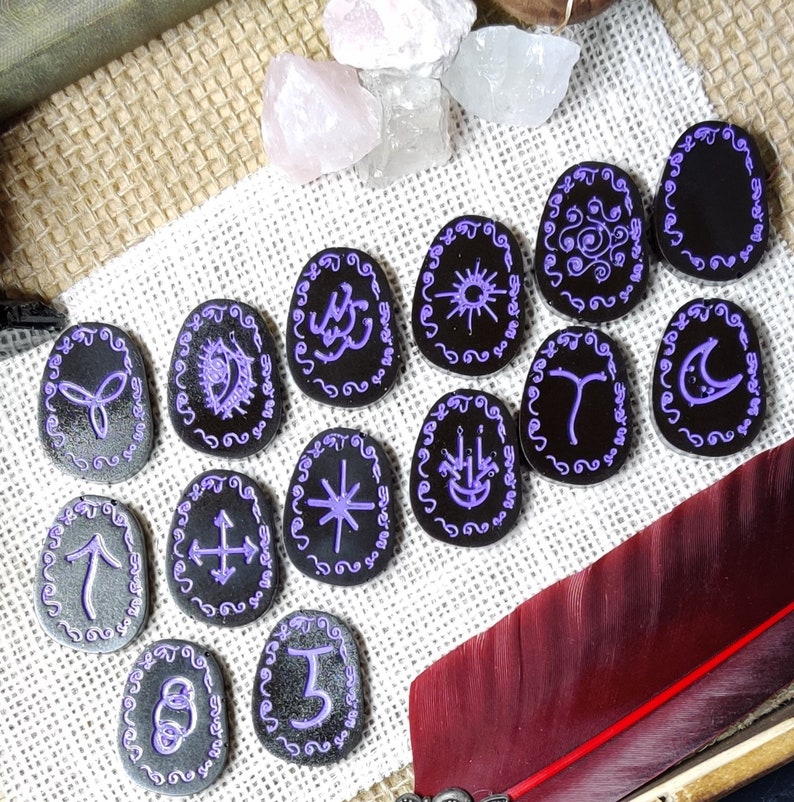 Secular Witch Casting Runes, Epoxy Resin Scrying & Divination Stones ...