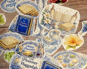 Juego de pegatinas de vinilo azul para Pésaj / 20 pegatinas para festividades judías / Scrapbooking, agenda, pegatinas