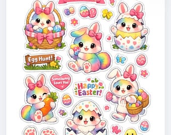 Pegatinas holográficas de conejito de Pascua / Manualidades infantiles para agenda y álbum de recortes de Bonnie la Conejita