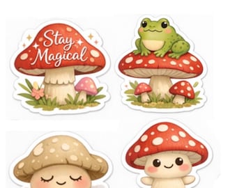 Paquete de pegatinas de setas / Pegatinas de vinilo Kawaii de rana, hada y estilo cottagecore (4 unidades)