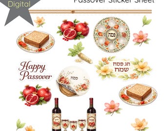 Paquete de pegatinas digitales de Pascua: 24 pegatinas de Pésaj + 2 hojas de pegatinas / Pegatinas de festividades judías / Planificador GoodNotes