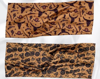 Twist Turban Headband, Western/Motorcycle Print, Soft Stretchy Hair Accessory, Gift for Mom