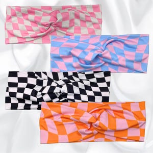 Checkered Twist Headband: Soft Stretchy Turban Headwrap
