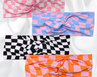 Checkered Twist Headband: Soft Stretchy Turban Headwrap
