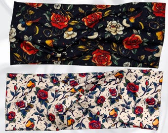 Tattoo Rose Twist Headband, Vintage Style Turban Headband, Nurse Headbands, Gift for Nurse, Retro Floral Headband, Hair Accessories
