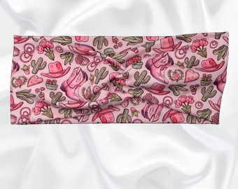 Pink Cowgirl Headband, Pink Boots, Western Headband, Turban Twist Headband, Hair Accessories, Nurse Headband