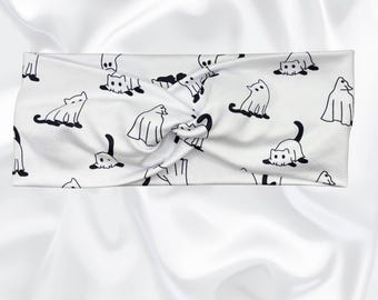 Turban Twist Headband, Ghost Cat Headband, Spooky Babe Headband