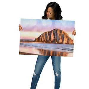 Morro Bay, California. Beach, Watercolor Poster. Morro Rock