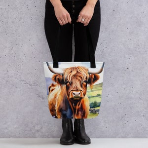 Highland Cow Watercolor Scottish Scotland Book bag Shopping bag Tote bag Free Shipping