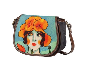 California Poppies Pretty lady Retro Art Deco Vintage stijl Tambourin tas met enkele riem