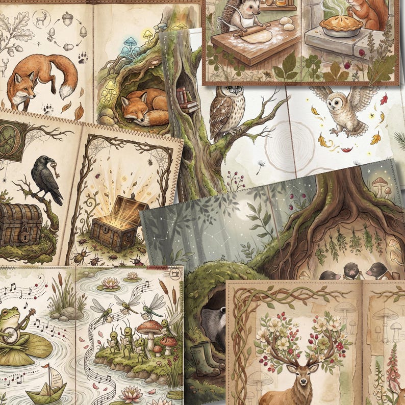 Woodland Storybook Junk Journal Kit | Vintage Digital Download Paper ...