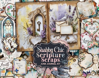 Shabby Chic Scripture Junk Journal Kit, Floral Ephemera (PDF & JPG)