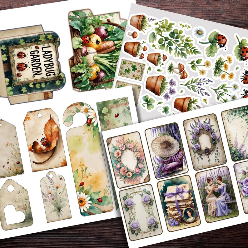 Ladybug Garden Junk Journal Kit: Watercolor Ephemera (digital Download ...