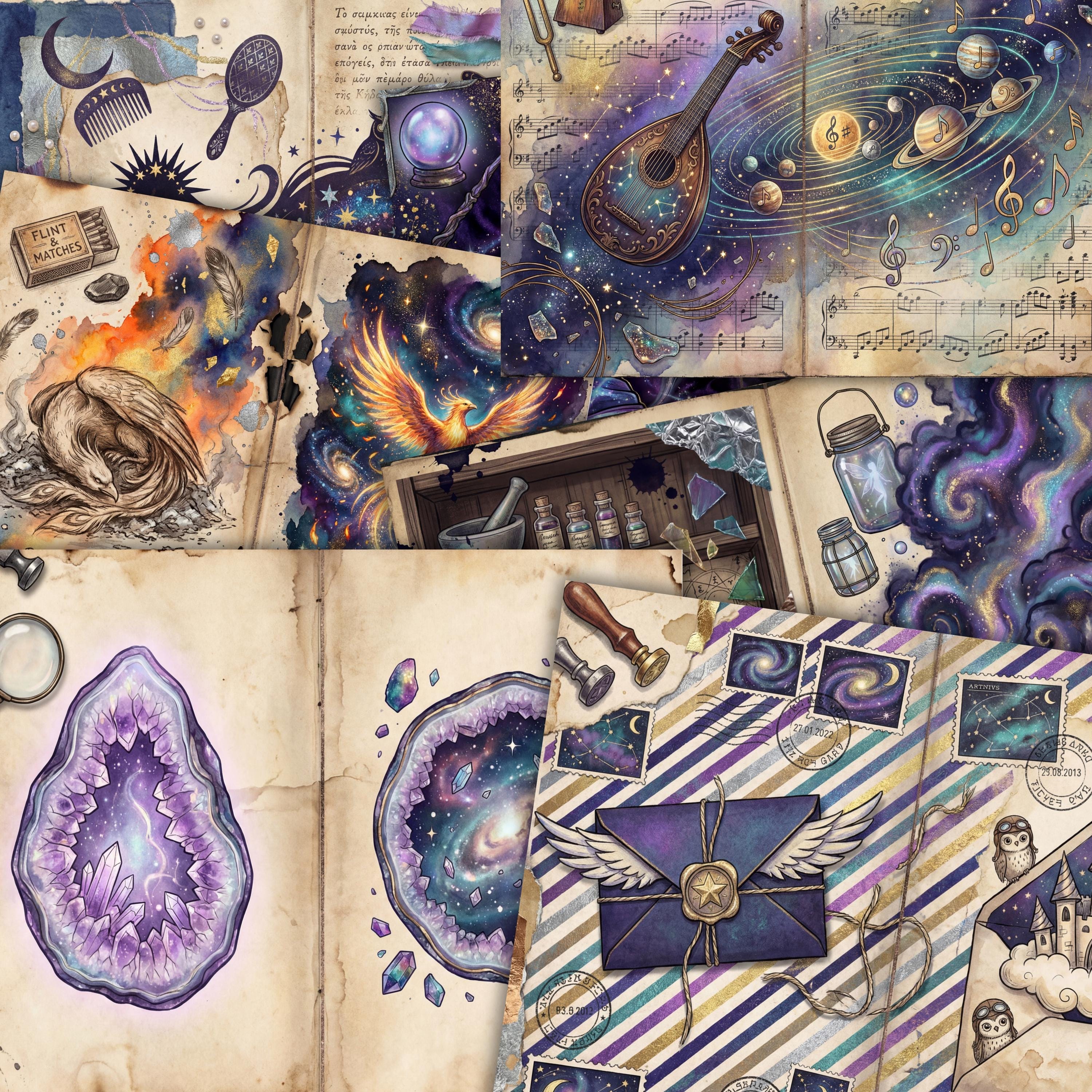 Celestial Junk Journal Paper | 4K Galaxy Scrapbook Pages (digital ...