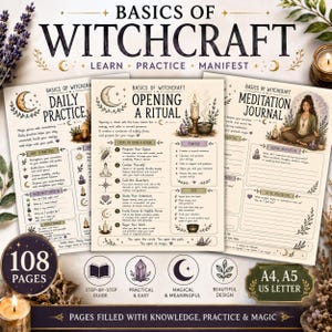 Full Basics of Witchcraft Printable Grimoire Pages, Book of Shadows Journal Inserts, Elemental Correspondence Cheat Sheet, Witch Digital