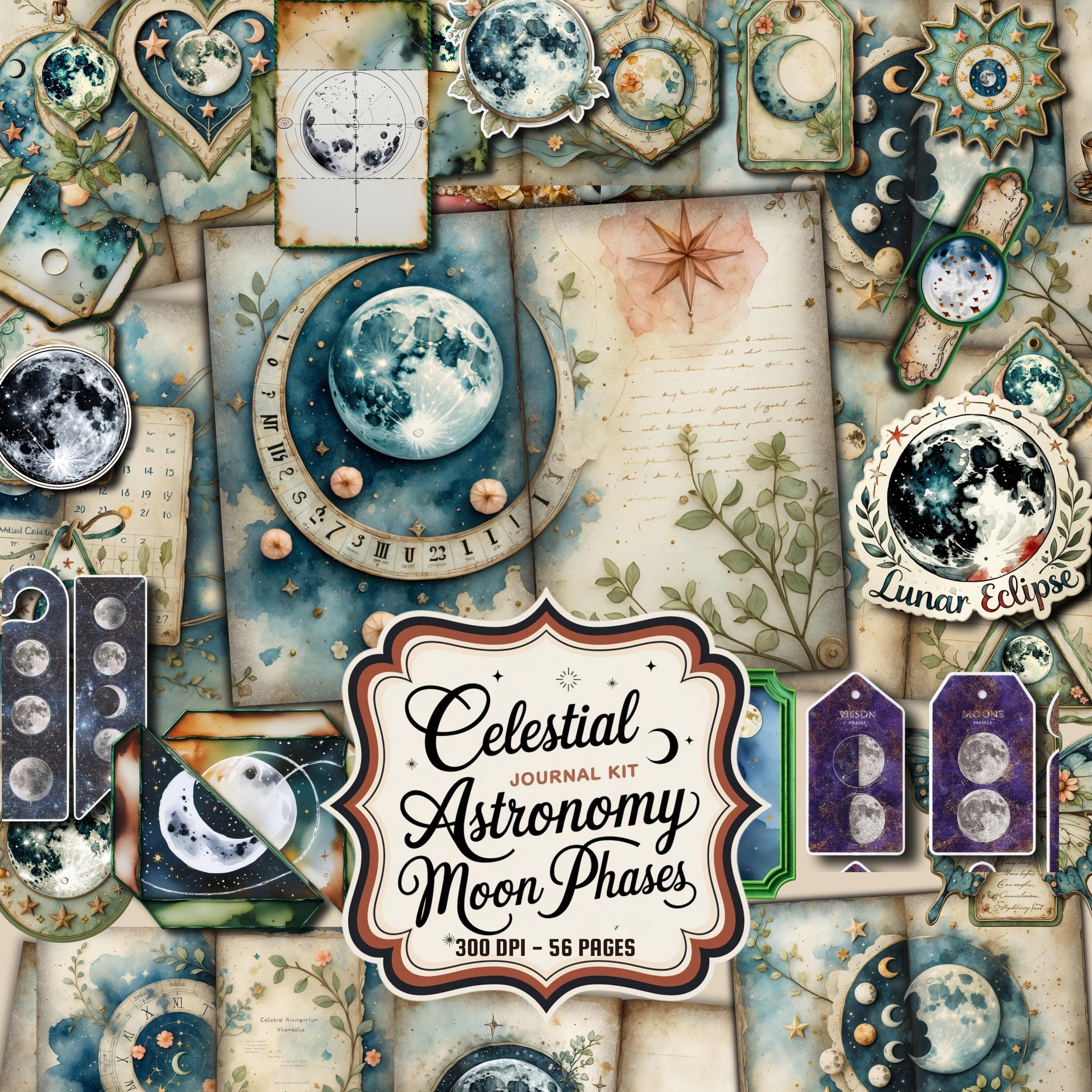 Moon Phases Junk Journal Kit: Celestial Astronomy Ephemera (digital ...