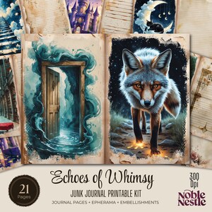 Kit de diário Echoes of Whimsy Junk | 15 páginas imprimíveis frente e verso | Papel pautado, em branco e com estampas vintage Fairycore