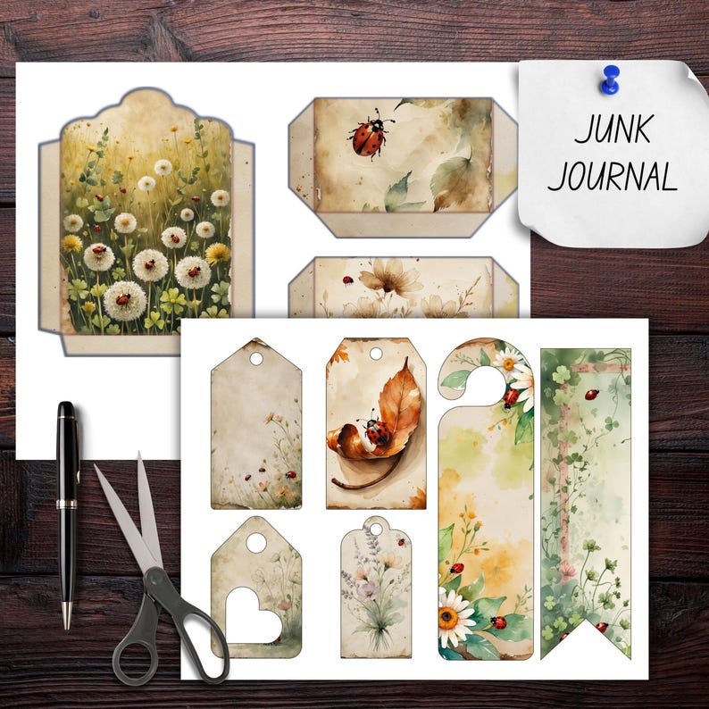 Ladybug Garden Junk Journal Kit: Watercolor Ephemera (digital Download ...